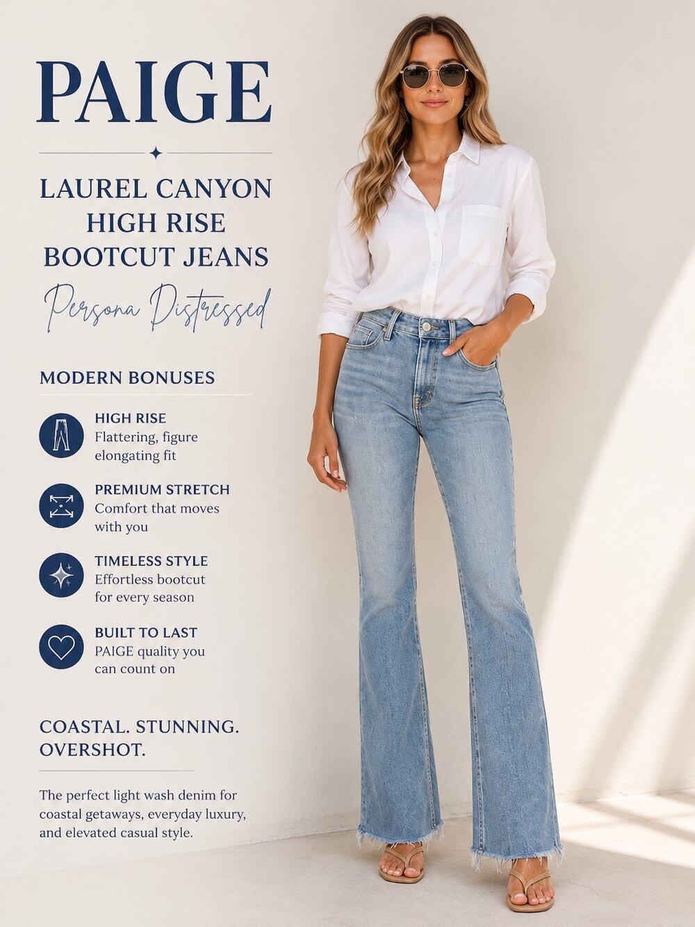 PAIGE Laurel Canyon High Rise Bootcut Jeans 29 Persona Distressed Raw Hem